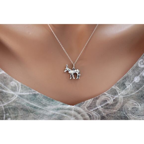 Sterling Silver Donkey Charm Necklace, Sterling Silver Donkey Pendant Necklace - Picture 5 of 6